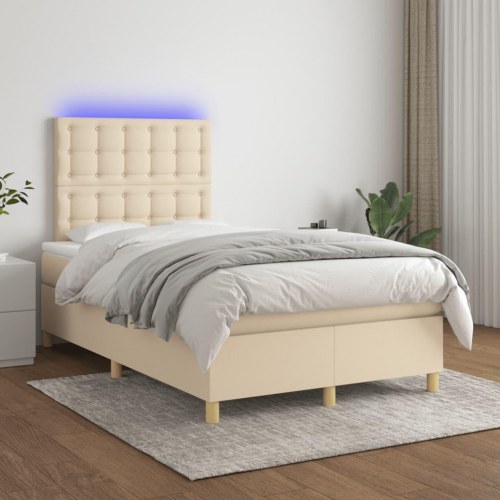 Kontinentalseng med LED-lys 120 x 190 cm stof cremefarvet