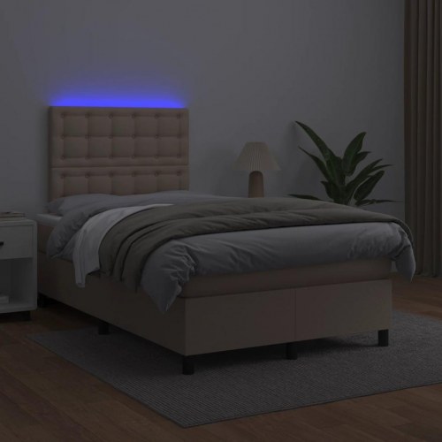 Kontinentalseng med LED-lys 120x190 cm i kunstlæder - cappuccino