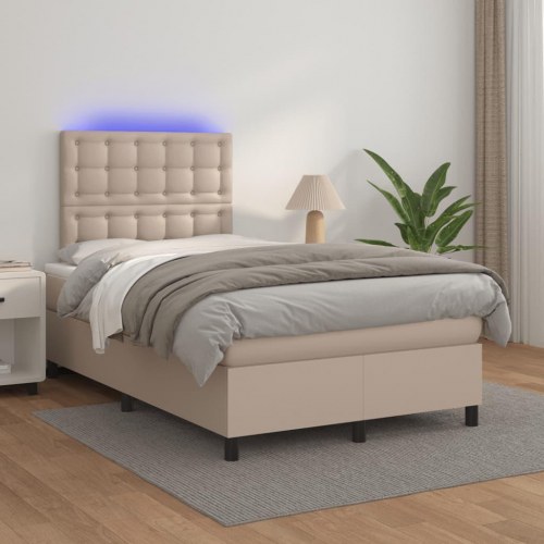 Kontinentalseng med LED-lys 120x190 cm i kunstlæder - cappuccino