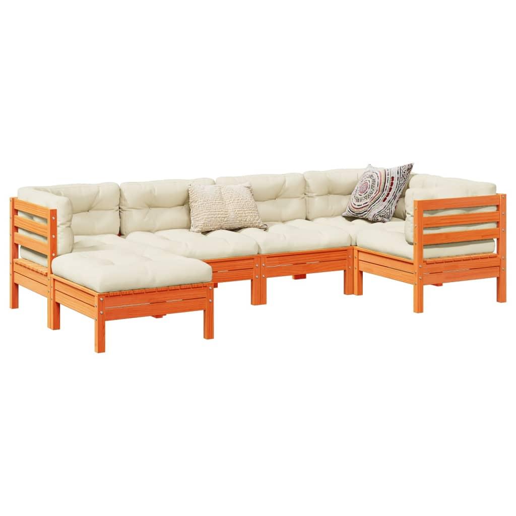 Sofasæt Til Haven 6 Dele Med Hynder Massivt Fyr - Gyldenbrun