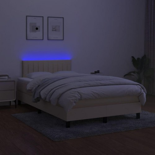 Kontinentalseng med LED-lys 120x190 cm - stof, cremefarvet