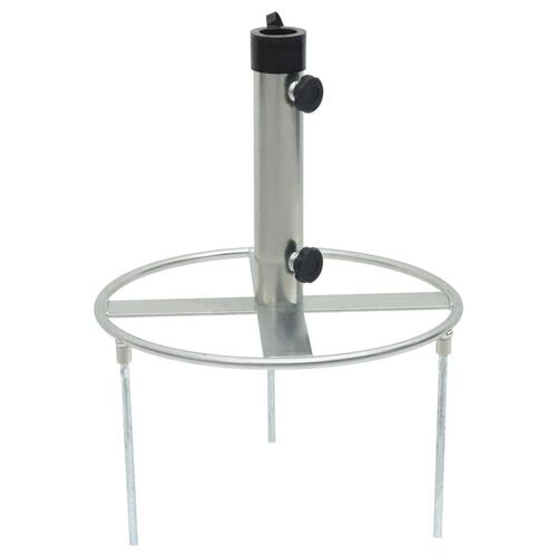 Parasolholder med jordspyd til Ø38/48 mm stang stål sølvfarvet