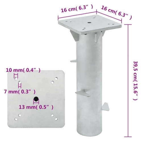 Nedgravet parasolbase 16 × 16 × 39,5 cm - stål, sølvfarvet