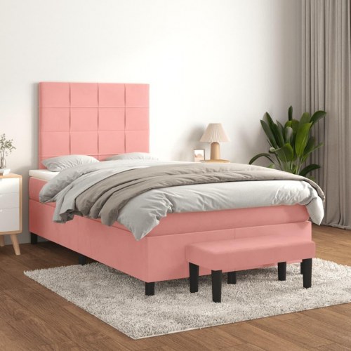 Kontinentalseng med madras 120x190 cm - velour, lyserød