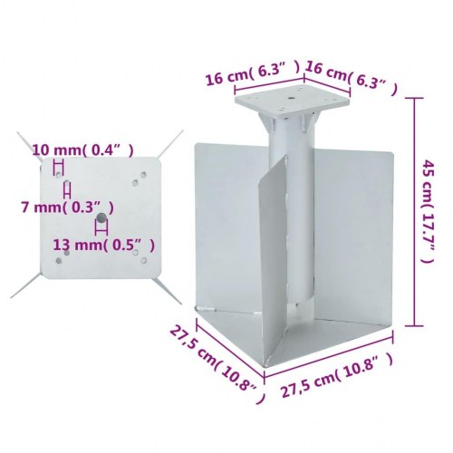Nedgravet parasolbase 27,5x27,5x45 cm stål sølvfarvet