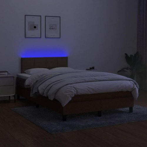 Kontinentalseng med LED-lys 120×190 cm - stof, mørkebrun