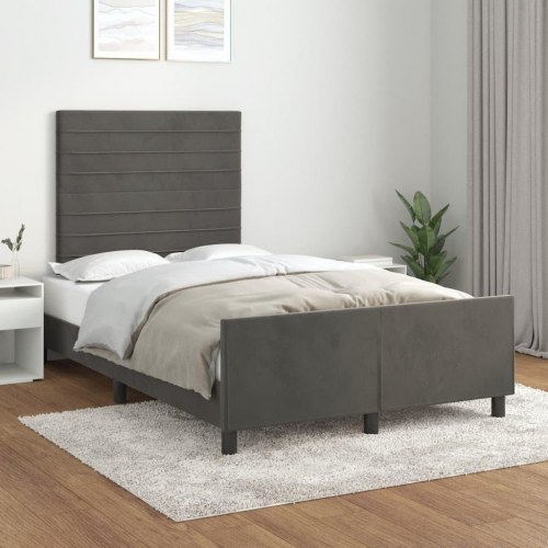 Sengeramme i fløjl 120×190 cm - enkeltseng, mørkegrå