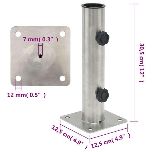 Parasolholder til Ø38/48 mm stang stål sølvfarvet