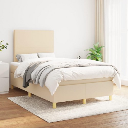 Kontinentalseng med madras 120x190 cm - stof, cremefarvet