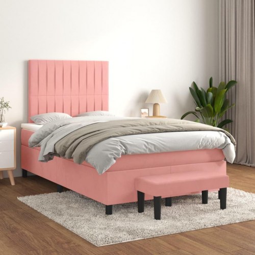 Kontinentalseng med madras 120x190 cm - velour, lyserød