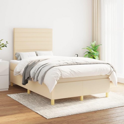 Kontinentalseng med madras 120×190 cm - stof, cremefarvet