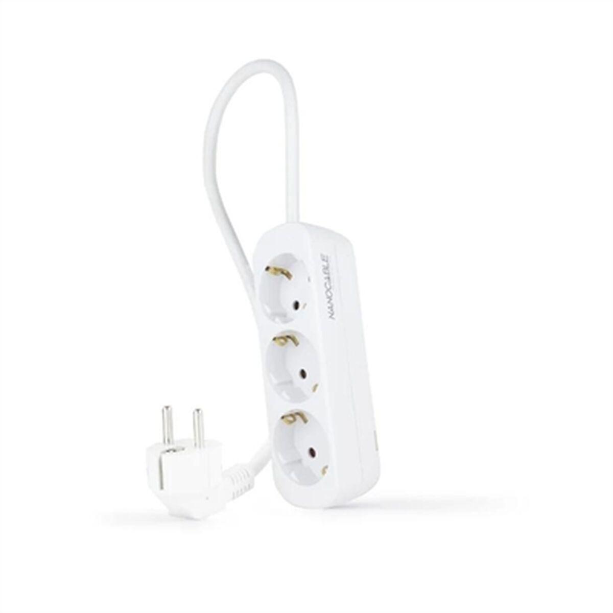 Forlængerledning med 3 Schuko-udtag NANOCABLE 10.38.0003-NS - 1,4 m, hvid