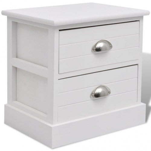 Fransk sengebord i hvid - 2 skuffer, landlig stil