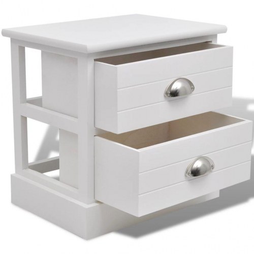Fransk sengebord i hvid - 2 skuffer, landlig stil