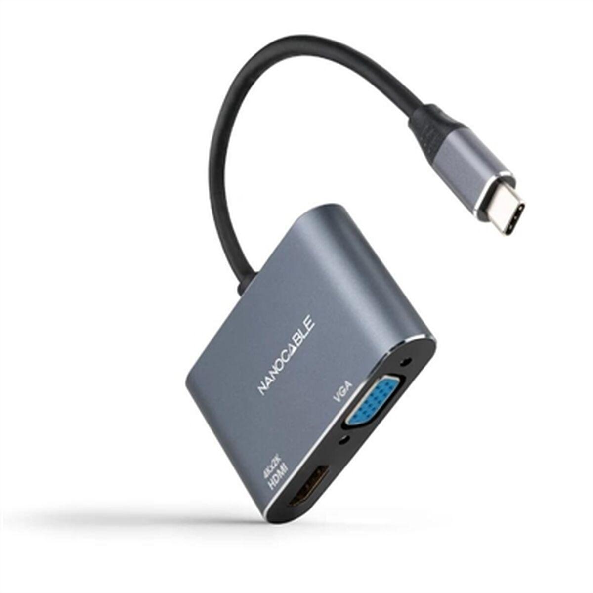 Usb C Til Vga/hdmi Adapter Nanocable 10.16.4303 Grå 4k Ultra Hd