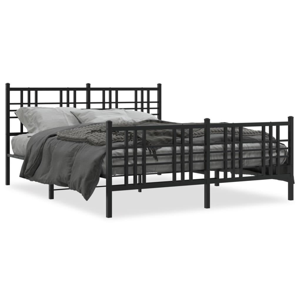 Sengeramme med gavl og fodgærde 150×200 cm - metal, sort