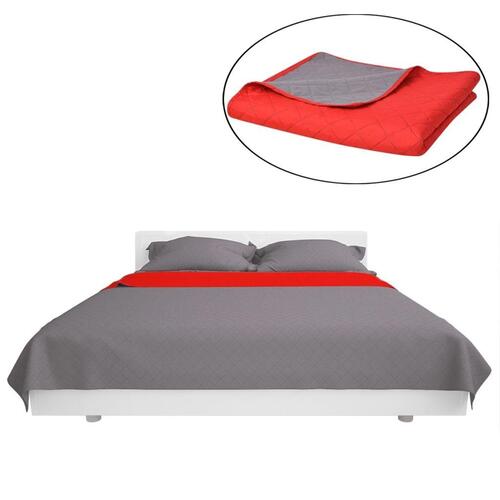 Dobbeltsidet polstret sengetæppe rød og grå 170x210 cm