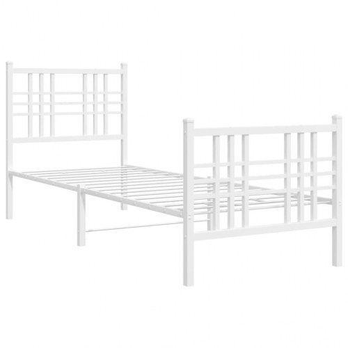 Sengeramme med sengegavl og fodgærde 75x190 cm metal hvid