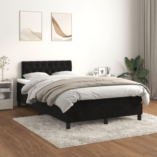 Kontinentalseng med madras 120x190 cm - velour, sort