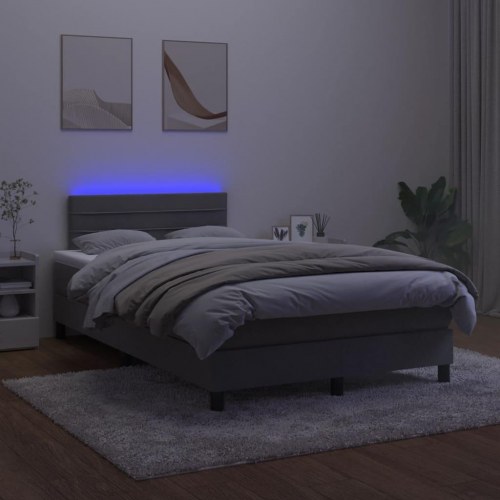 Kontinentalseng med madras og LED-lys 120×190 cm - velour, mørkegrå