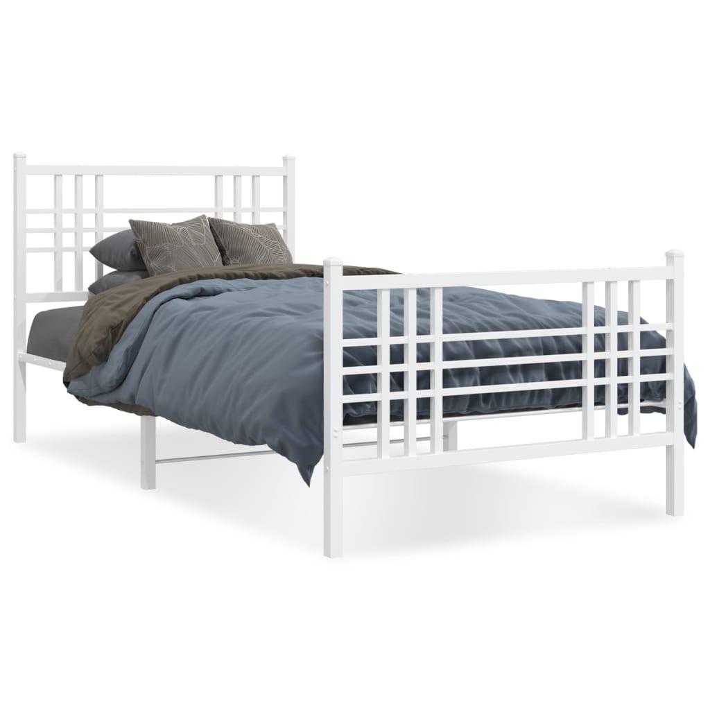 Sengeramme med sengegavl og fodgærde 107×203 cm - metal, hvid