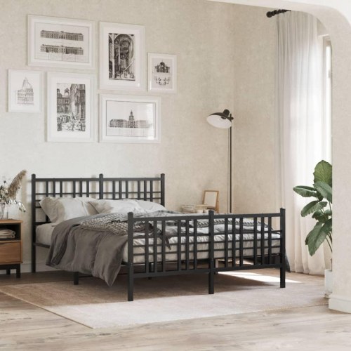 Sengeramme i metal med sengegavl og fodgærde 140 x 190 cm - sort