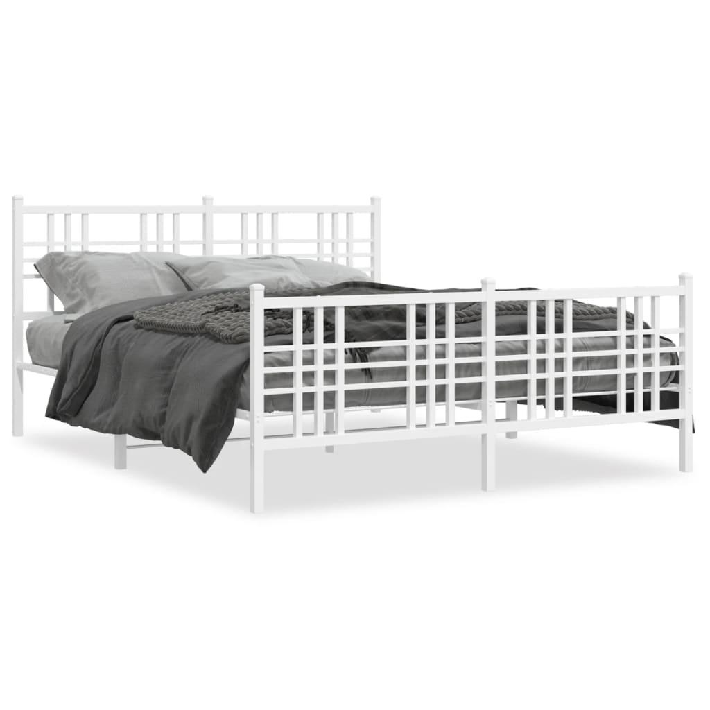 Sengeramme med sengegavl og fodgærde 160x200 cm metal hvid