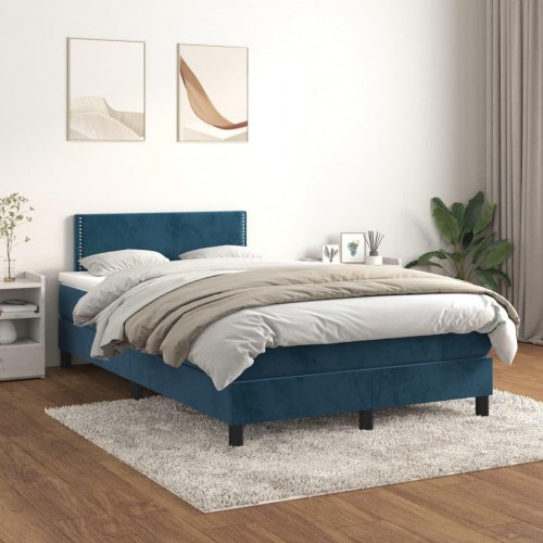 Kontinentalseng med madras 120x190 cm - velour, mørkeblå