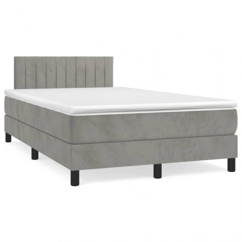Kontinentalseng i velour 120 x 190 cm - lysegrå inkl. madras og topmadras
