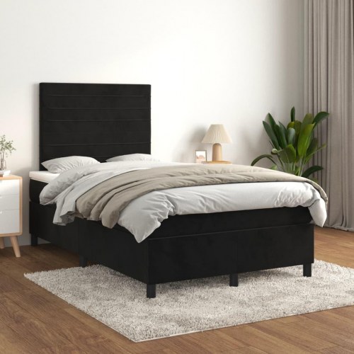 Kontinentalseng med madras 120x190 cm - velour, sort
