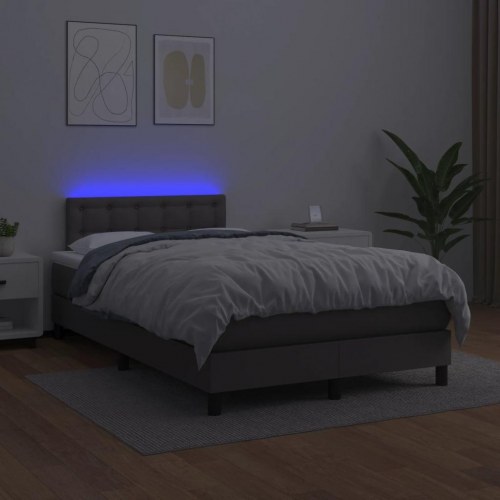 Kontinentalseng med madras og LED-lys 120 × 190 cm - kunstlæder, grå