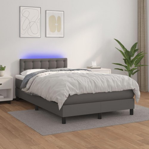 Kontinentalseng med madras og LED-lys 120 × 190 cm - kunstlæder, grå