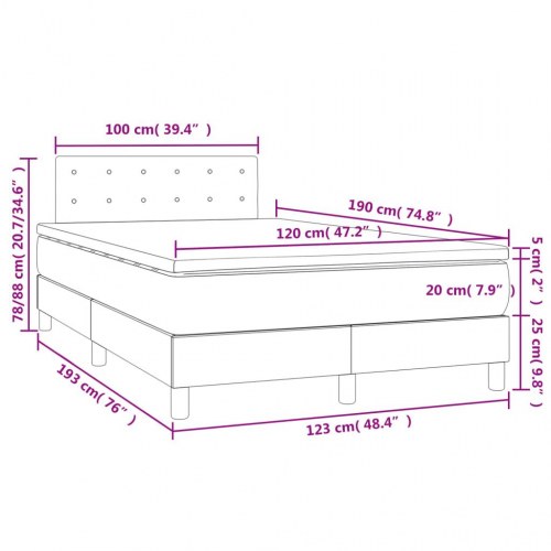 Kontinentalseng med madras og LED-lys 120 × 190 cm - kunstlæder, grå