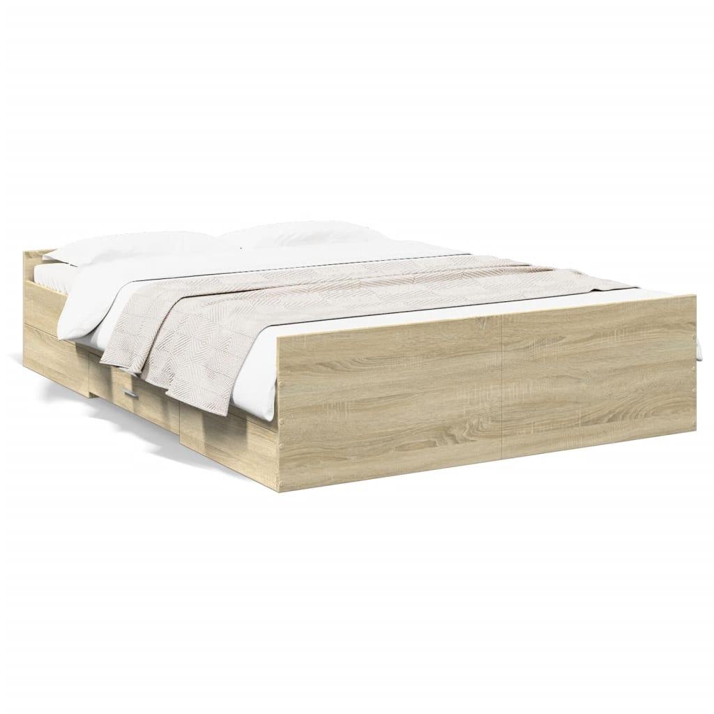 Sengeramme med skuffer 140x190 cm - konstrueret træ i sonoma-eg