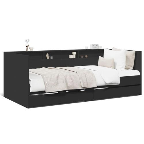 Daybed med skuffer 90x200 cm konstrueret træ sort
