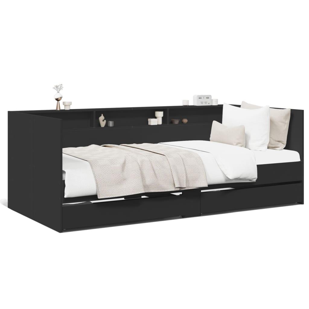 Daybed med skuffer 90x200 cm konstrueret træ sort
