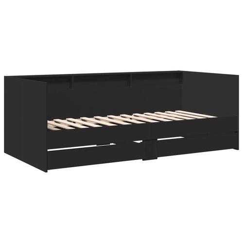 Daybed med skuffer 90x200 cm konstrueret træ sort