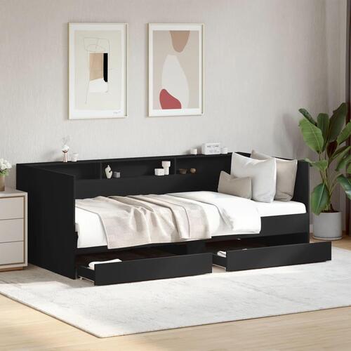 Daybed med skuffer 90x200 cm konstrueret træ sort