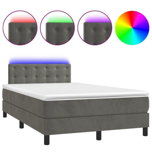 Kontinentalseng med madras og LED-lys 120 × 190 cm - velour, mørkegrå