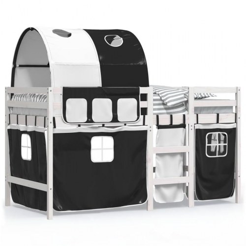 Højseng med tunnel 80x200 cm massivt fyrretræ hvid og sort