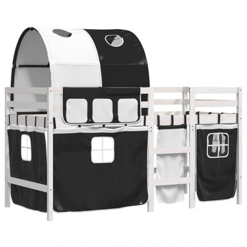 Højseng med tunnel 80x200 cm massivt fyrretræ hvid og sort