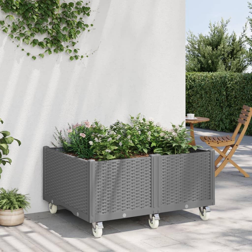 Plantekasse med hjul 100x80x54 cm PP lysegrå