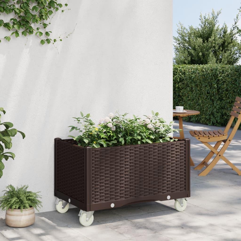 Plantekasse med hjul 80x50x54 cm PP brun