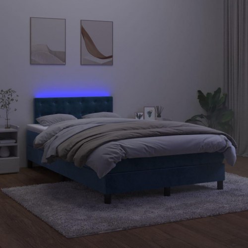 Kontinentalseng med madras og LED-lys 120×190 cm - velour, mørkeblå