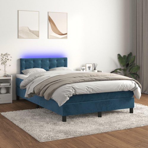 Kontinentalseng med madras og LED-lys 120×190 cm - velour, mørkeblå
