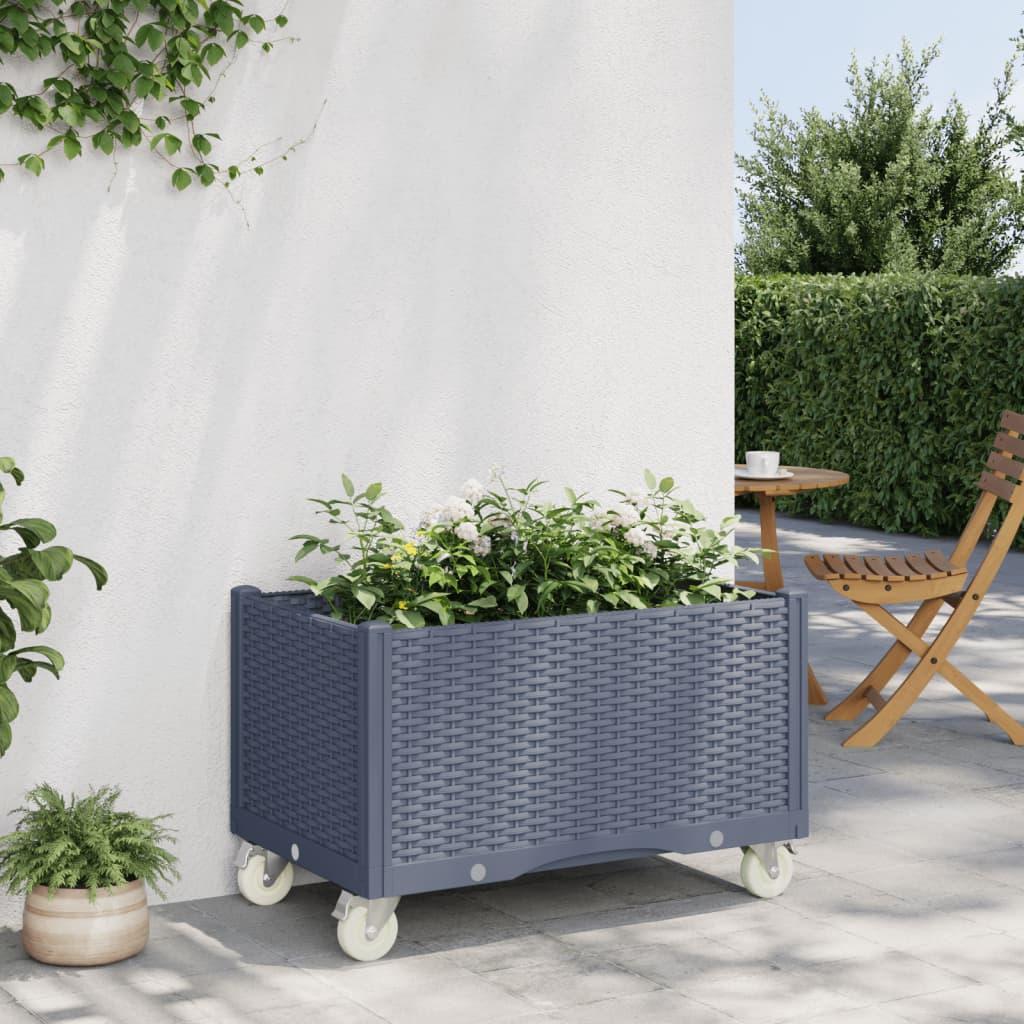 Plantekasse med hjul 80x50x54 cm PP blågrå
