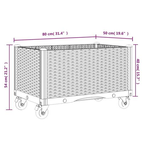 Plantekasse med hjul 80x50x54 cm PP blågrå