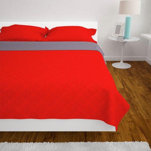 Dobbeltsidet quiltet sengetæppe rød og grå 220x240 cm