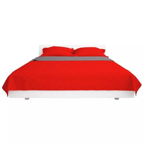 Dobbeltsidet polstret sengetæppe rød og grå 230x260 cm