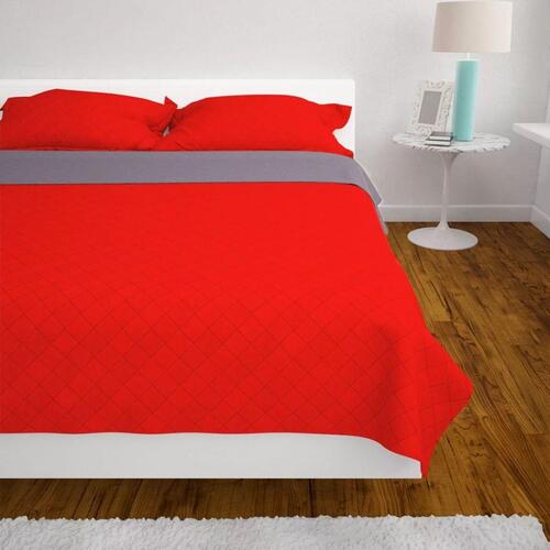 Dobbeltsidet polstret sengetæppe rød og grå 230x260 cm